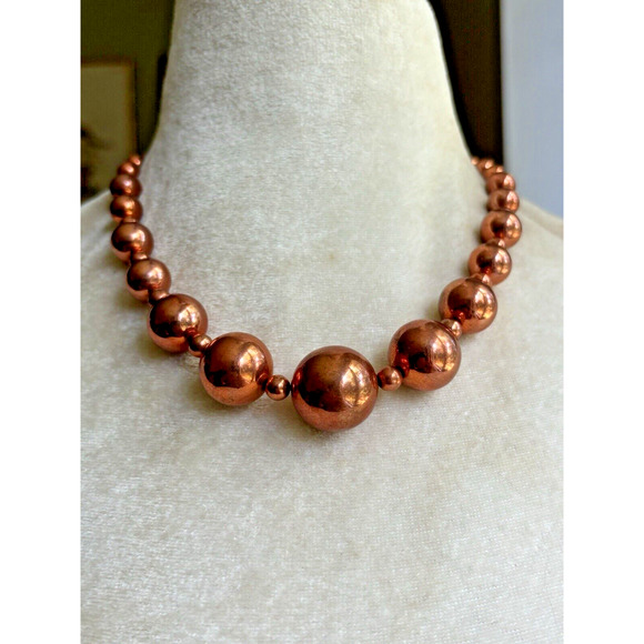 Vintage Copper Beaded Necklace Graduated Beads Copper Jewelry 17.5" Long - Picture 8 of 9